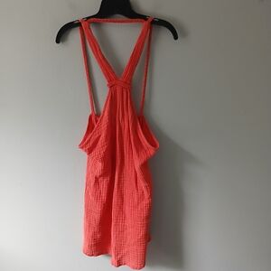 Anthropologie Women's Size Large Braided‎ Halter Mini Dress Orange Sheer Cotton